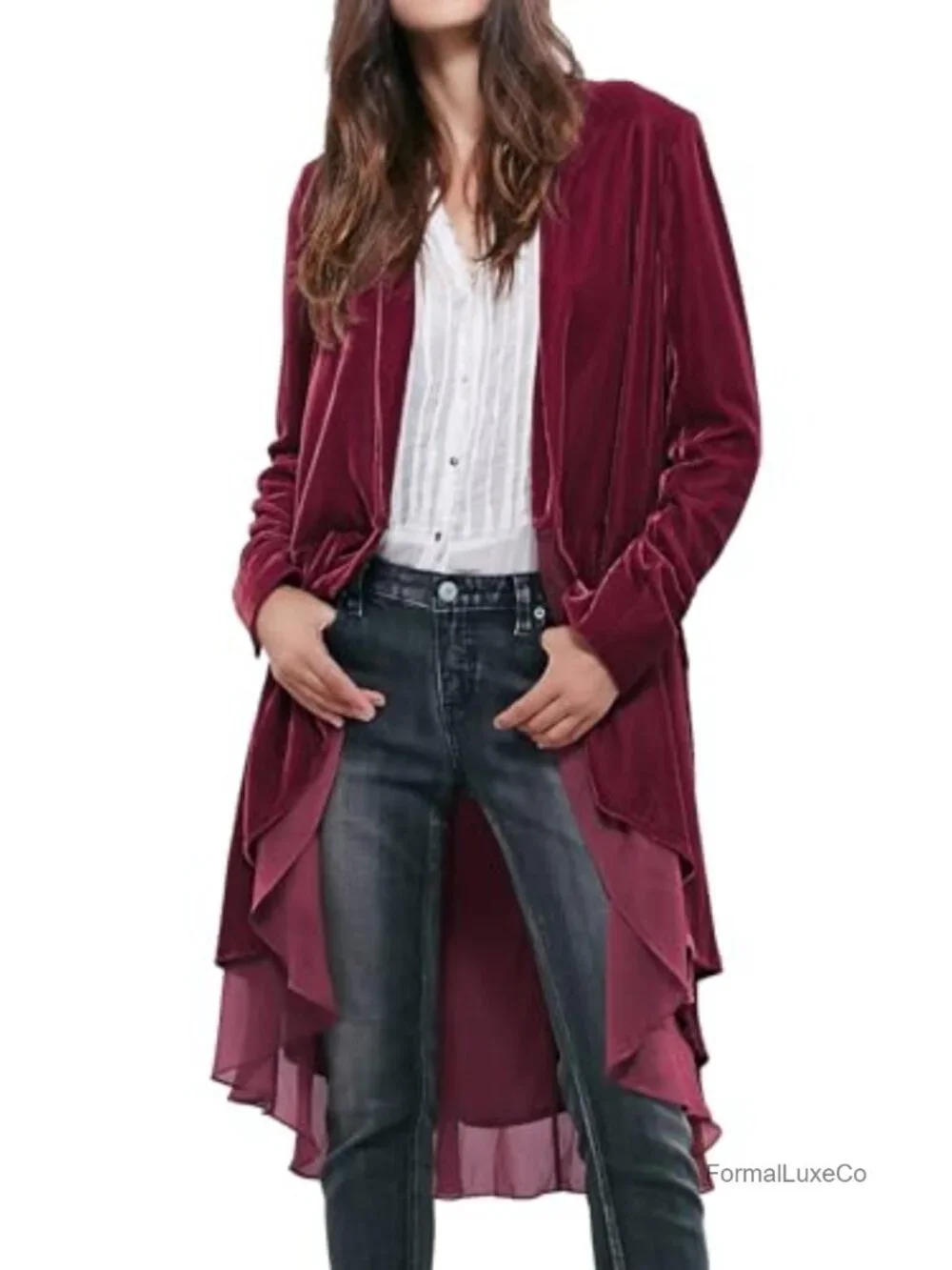Women's Velvet Long Sleeve Blazer Coat Casual Jacket Cardigan